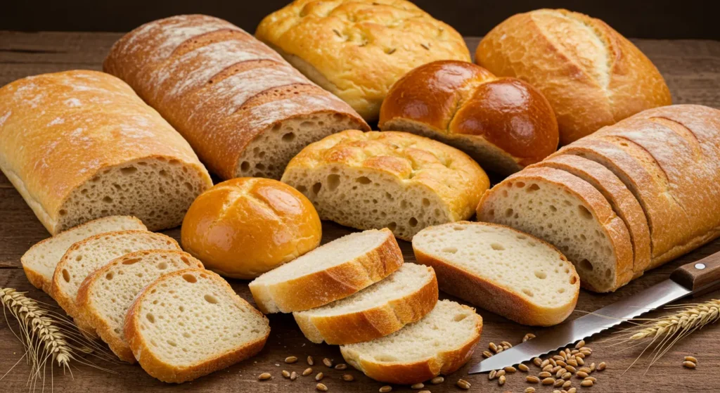 Various bread options for a chicken parm sandwich, including ciabatta, focaccia, brioche, and Italian sub rolls.