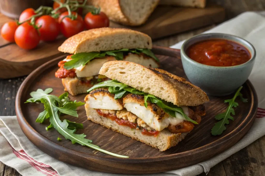  Healthy chicken parm sandwich with whole wheat bread and grilled chicken