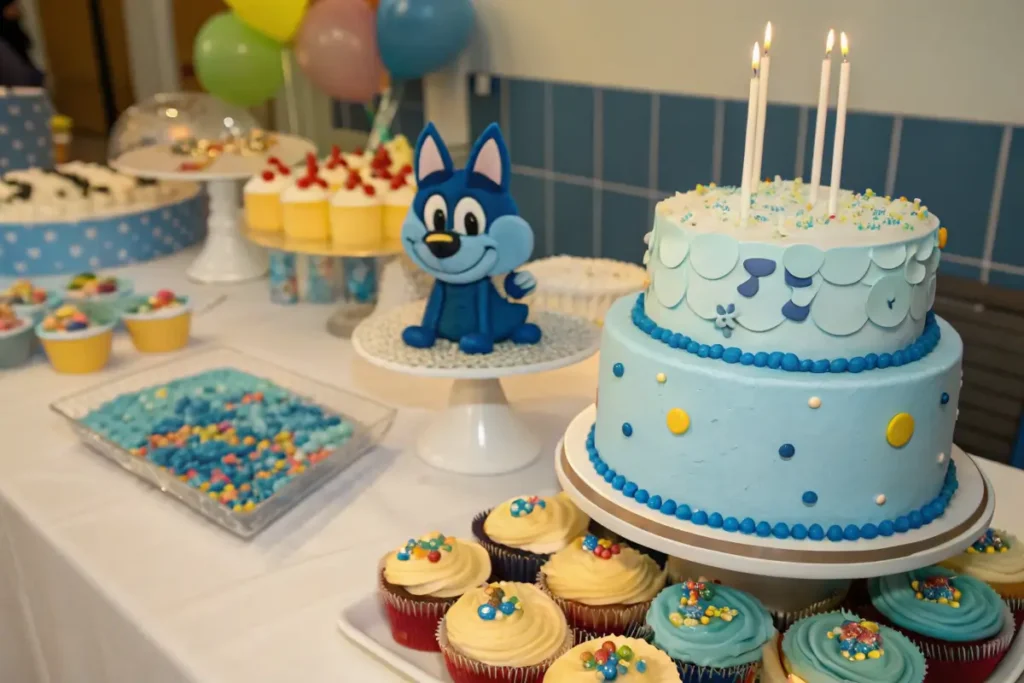 A variety of Bluey cake designs, including fondant and buttercream cakes.