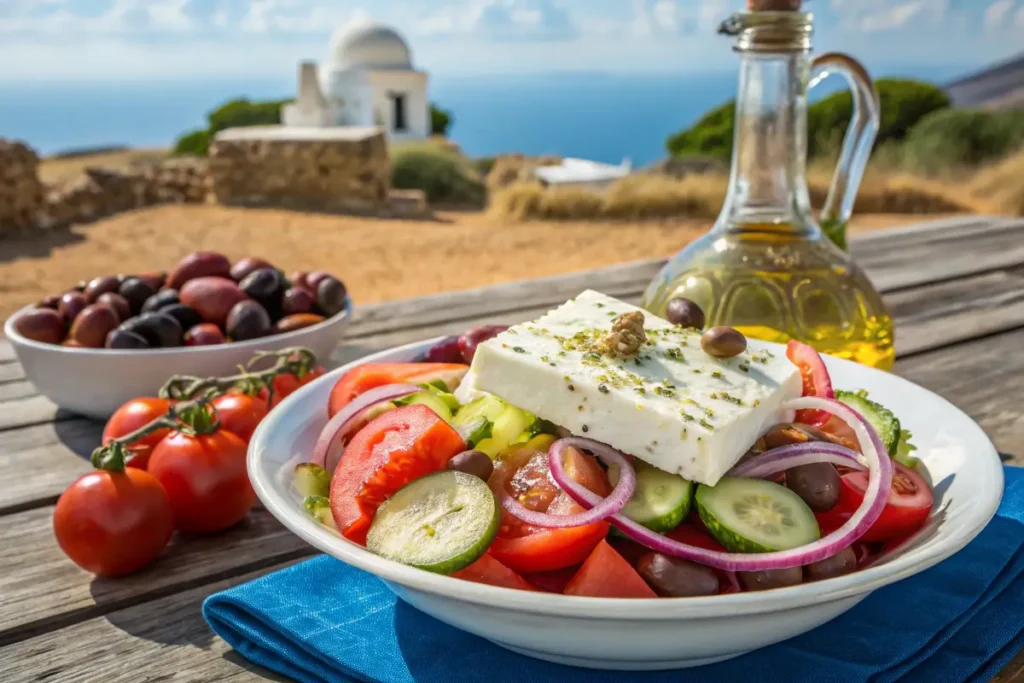 Traditional Greek Salad with Feta and Kalamata Olives
