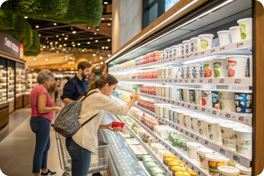 Chobani Yogurt display in a supermarket.