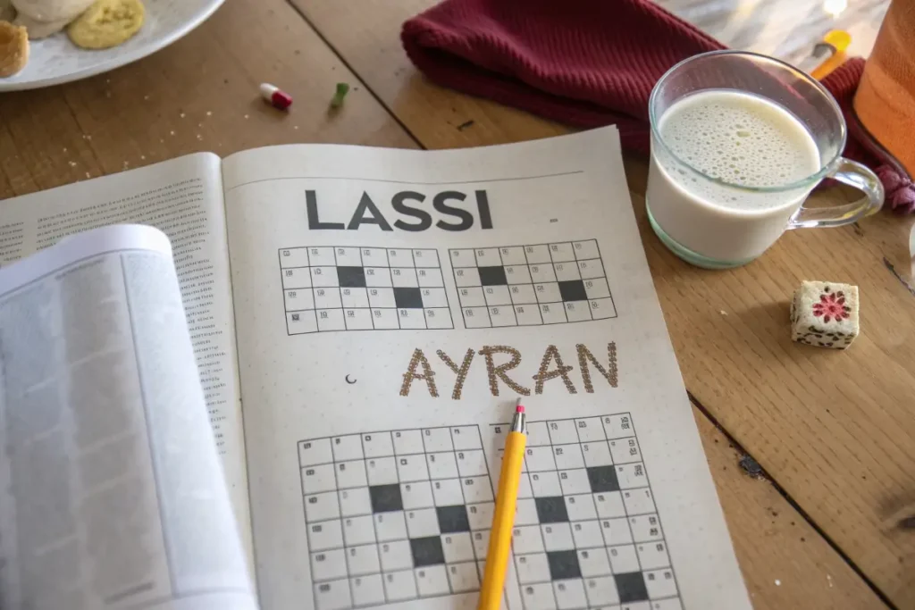Three traditional cold yogurt drinks—ayran, lassi, and kefir—served with natural ingredients.
