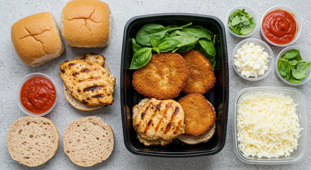 Healthy chicken parm sandwich meal prep idea