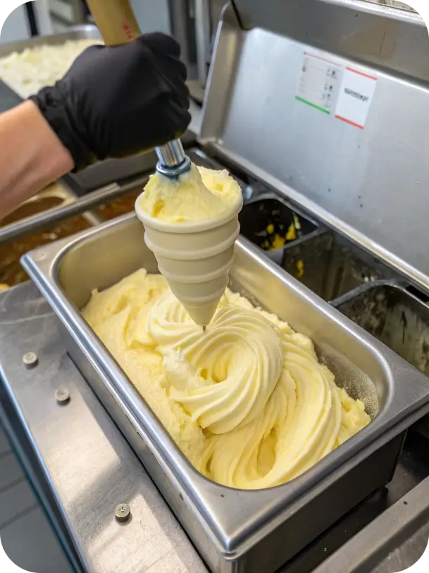 Ninja Creami transforming frozen pineapple mixture into Dole Whip