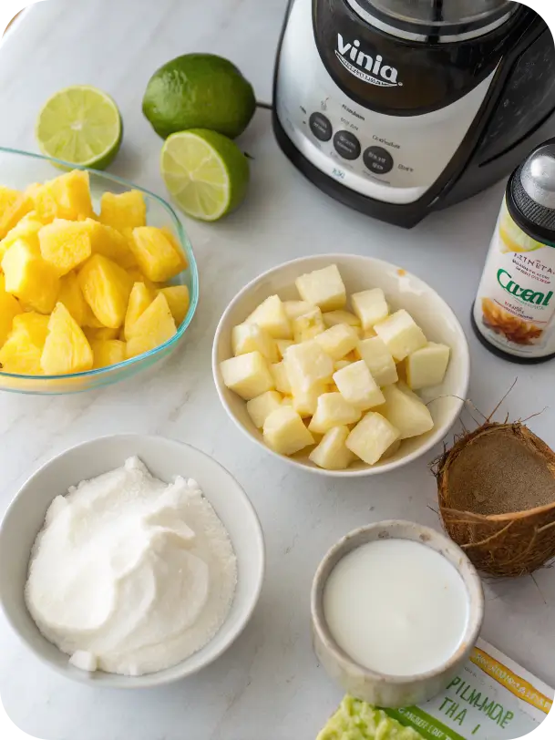 Ingredients for Dole Whip Ninja Creami recipe on countertop