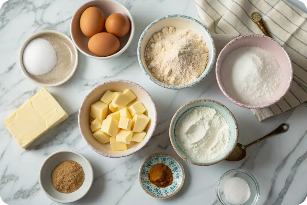 1234 cake ingredients arranged in 1-2-3-4 ratio