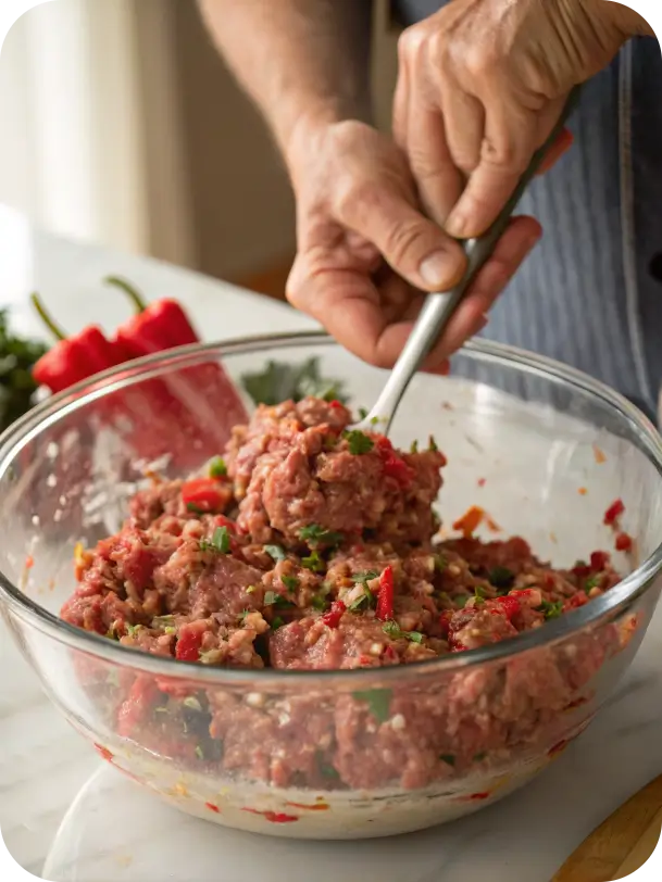 Ingredients for spicy meatloaf recipe arranged in separate bowls