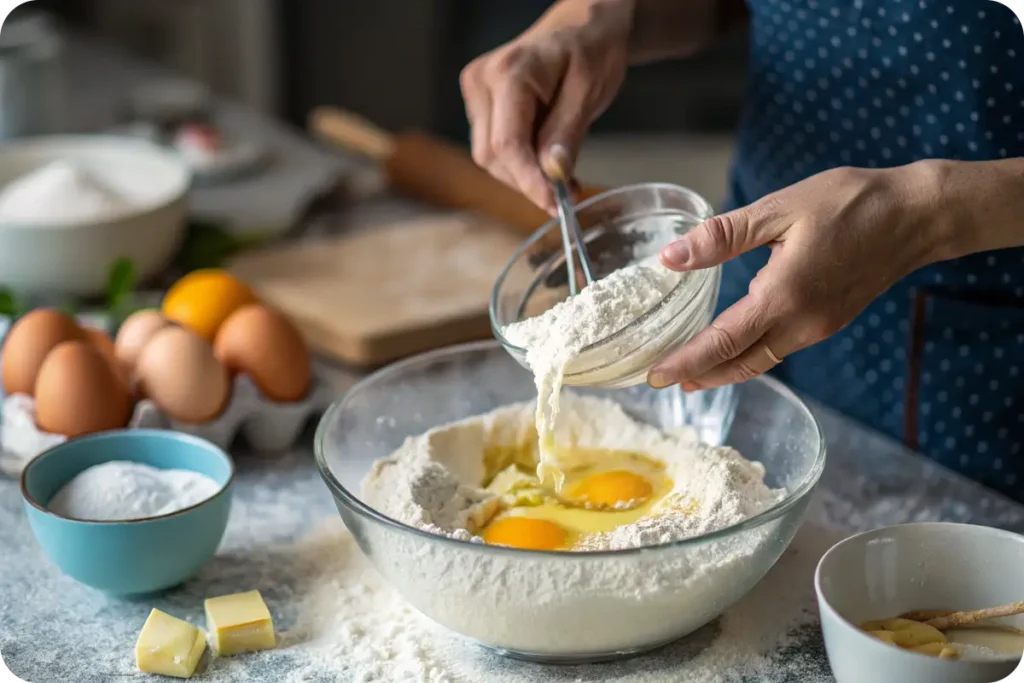 Mixing cake batter with basic ingredients