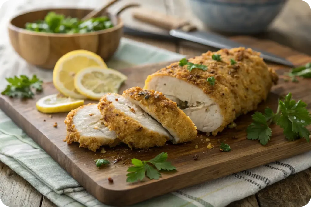 Homemade Longhorn Parmesan Crusted Chicken with golden crust
