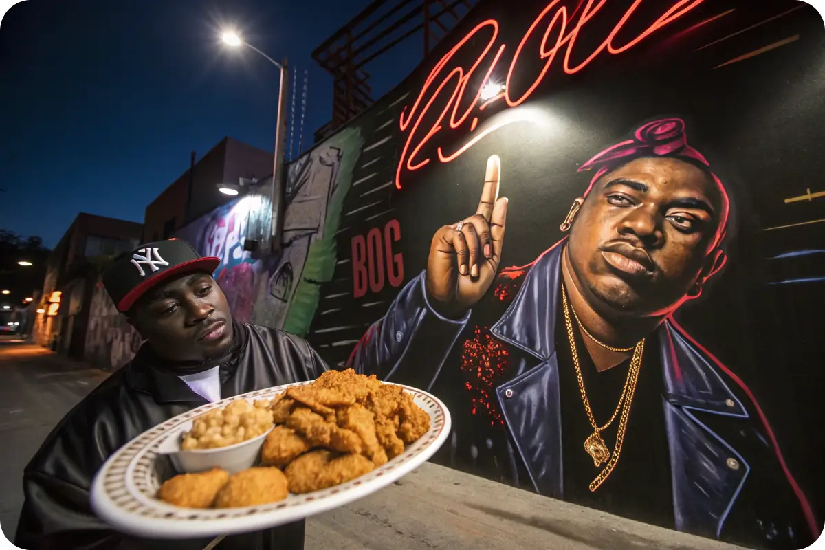 Hip Hop Fish and Chicken with graffiti art and Southern soul food