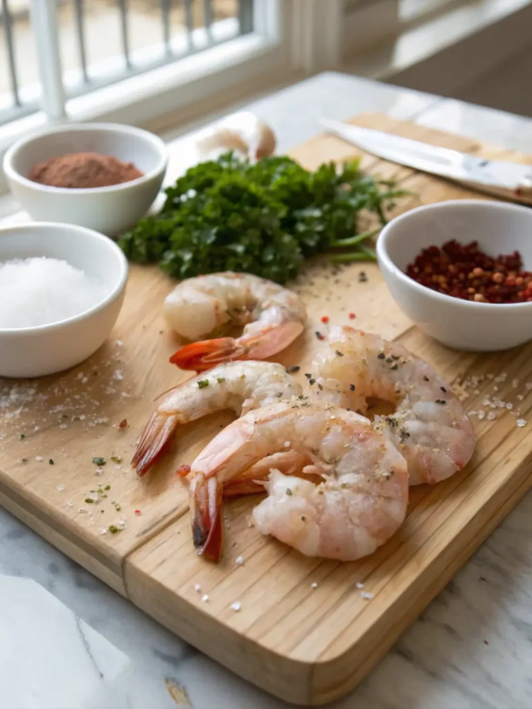 Fresh ingredients for shrimp scampi recipe