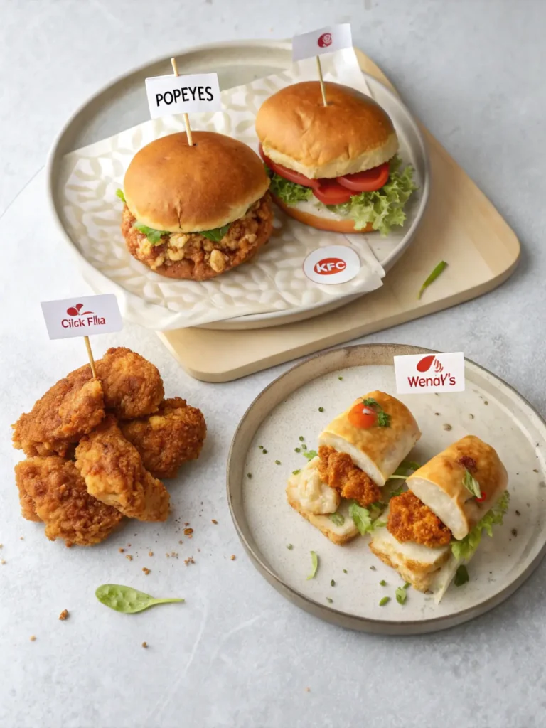 Fast food chicken sandwich calorie comparison with Popeyes, KFC, Chick-fil-A and Wendy's