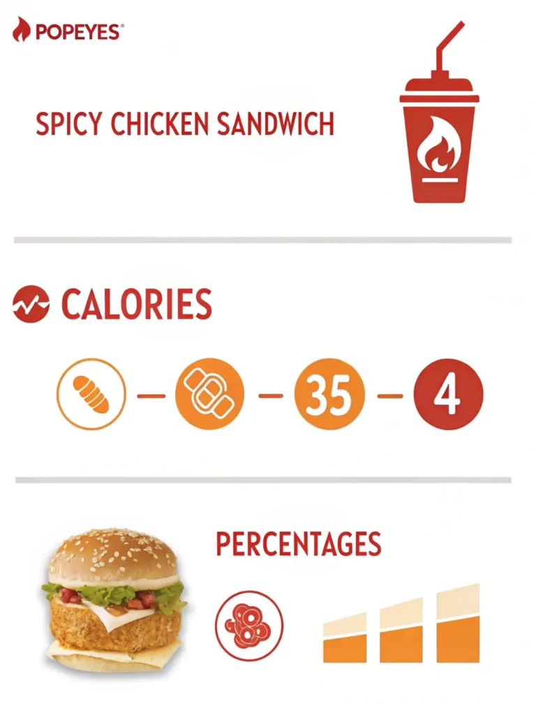 Nutritional breakdown infographic of Popeyes spicy chicken sandwich calories