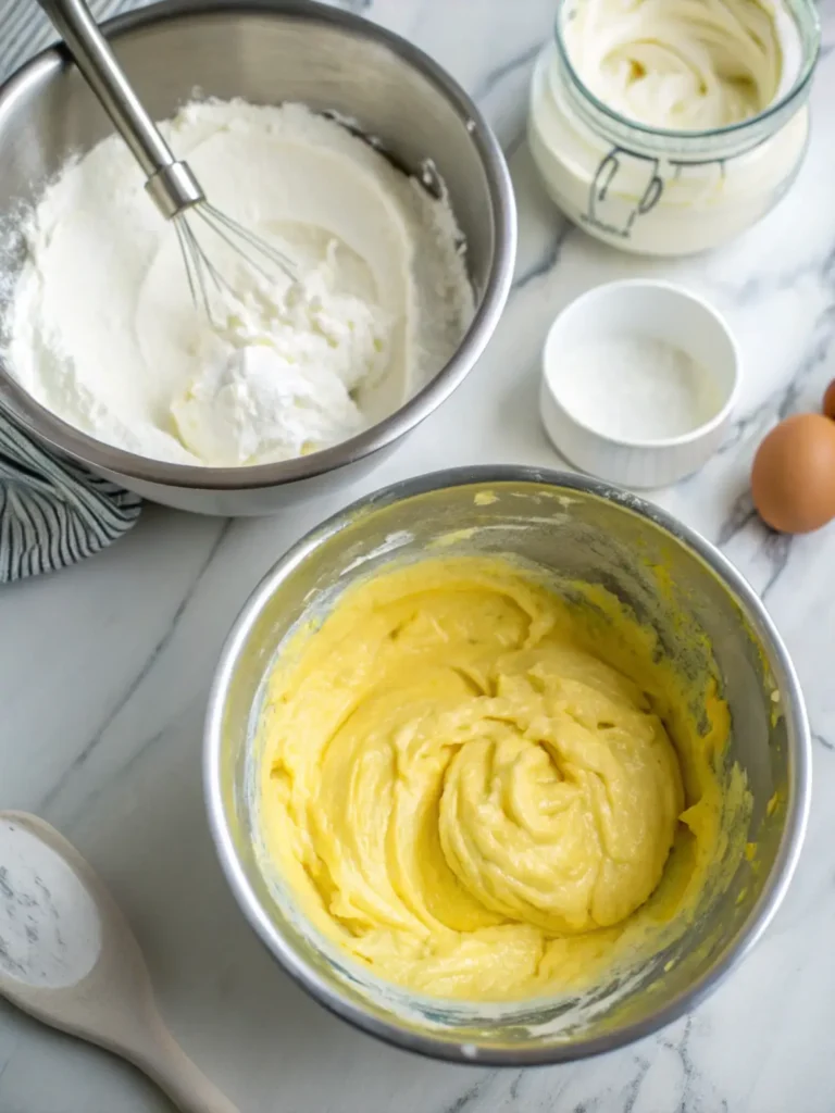 Yellow and white batters for daffodil cake preparation